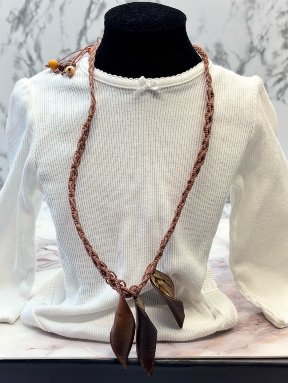 Braided Bohemian Handcrafted Brown Leaf Pendant Necklace - Festival Jewelry